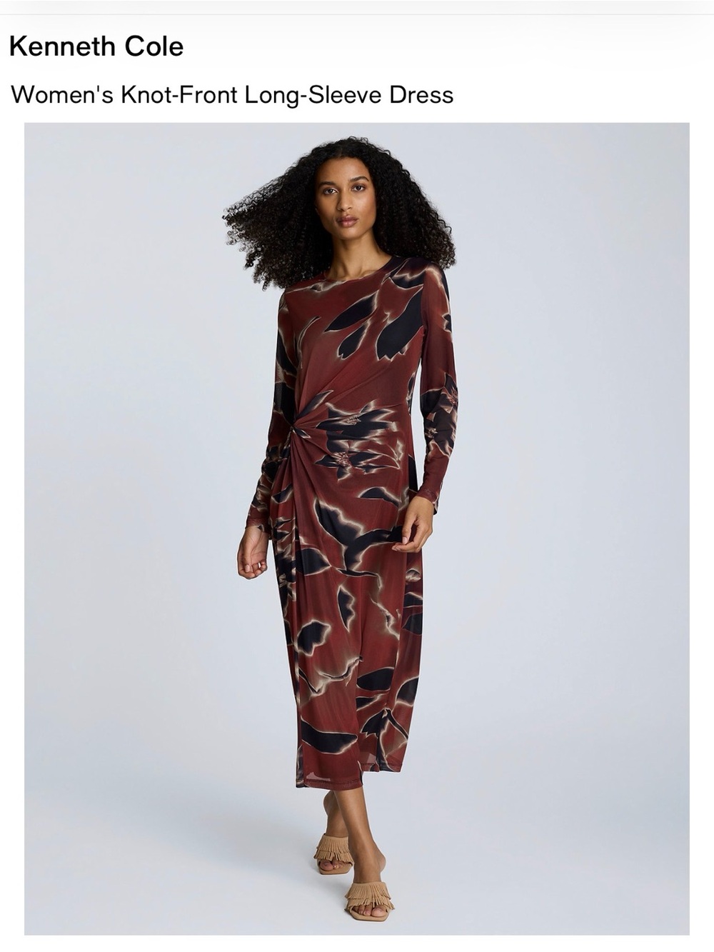 NWT Kenneth Cole Long-Sleeve Knot-Front Midi Dress